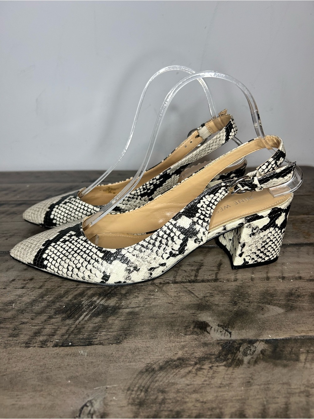 Nine West Faux Snakeskin Block Heel Sling Back